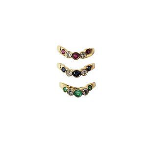 Vintage Set of 3 14K Yellow Gold Ruby/Emerald/Sapphire and Diamond Ring #12027